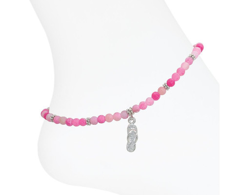 Periwinkle Pink Agate Stone Colors Silver Flip Flop Anklet