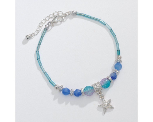 Periwinkle Blue Crackled Glass Beads Starfish Charm Bracelet  