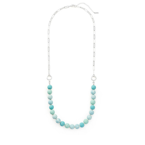 Jilzarah Maui Blue Long Beaded Silver Chain Necklace 
