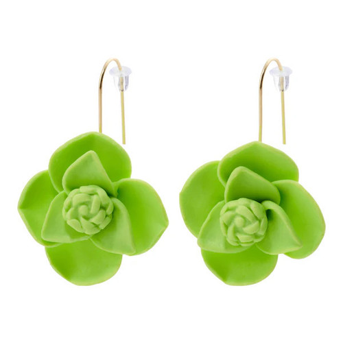 Jilzarah Seaside Green Clay Flower Dangle Earrings