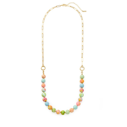 Jilzarah Palm Beach Colors Long Beaded Gold Chain Necklace 