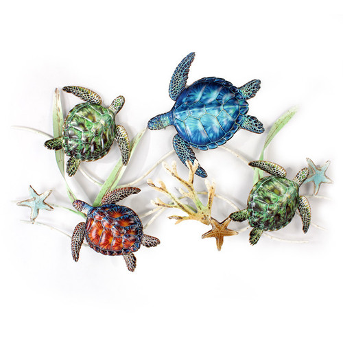 Chesapeake Bay Colorful Turtles Swimming Under The Sea Large Metal Wall Art Chesapeake Bay Colorful Turtles Swimming Under The Sea Large Metal Wall Art