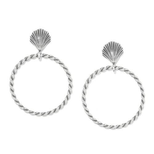 Brighton Silver Scallop Shells Hoop Post Earrings
