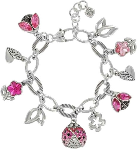Brighton Luckybug Pink Crystal Charm Silver Bracelet