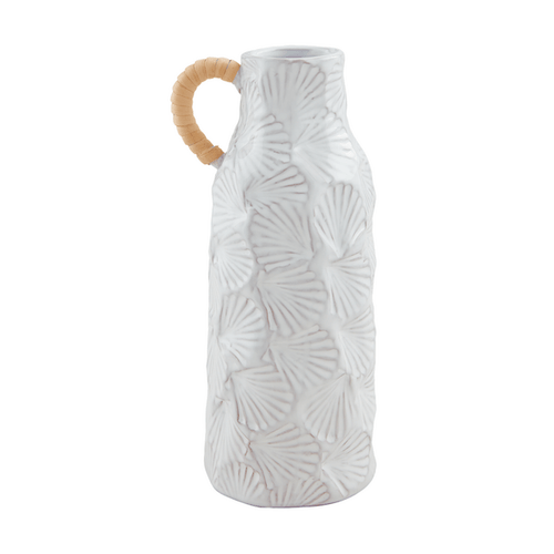 Mud Pie Sea Shell Textured White Stoneware Large Jug Vase