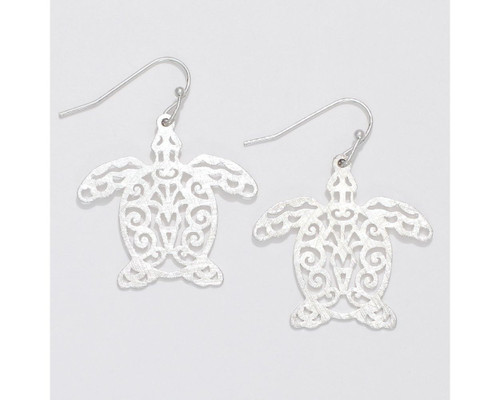 Periwinkle Brushed Silver Cutout Turtles Dangle Earrings