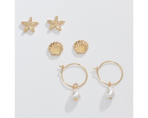 Periwinkle Sea Life Stud & Hoops Trio Earrings Set