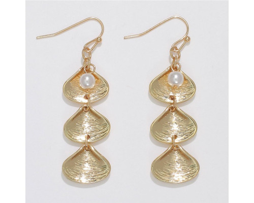 Periwinkle Gold Open Shells With Pearls Dangle Earrings