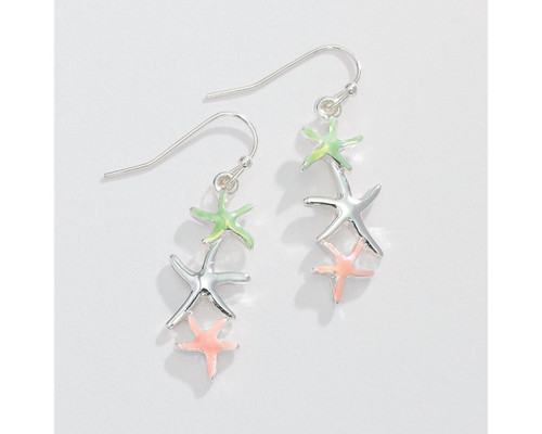 Periwinkle Cascading Starfish Coral and Mint Green Silver Earrings
