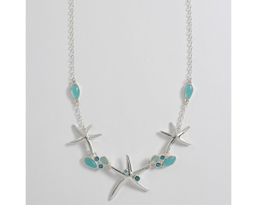 Periwinkle Silver Starfish With Aqua Sea Bubbles Necklace