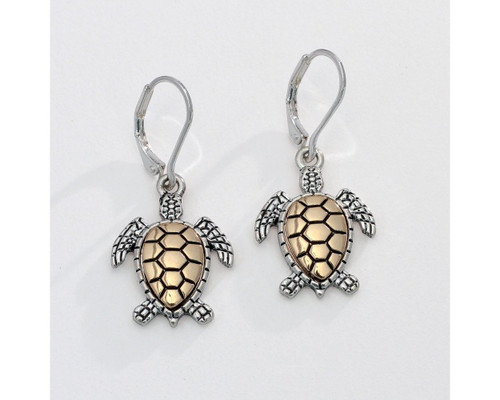 Periwinkle Textured Gold Shell Silver Turtle Dangle Earrings