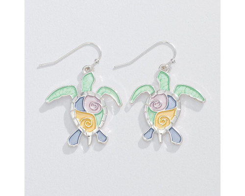 Periwinkle Pretty Pastel Design Turtle Dangle Silver Earrings