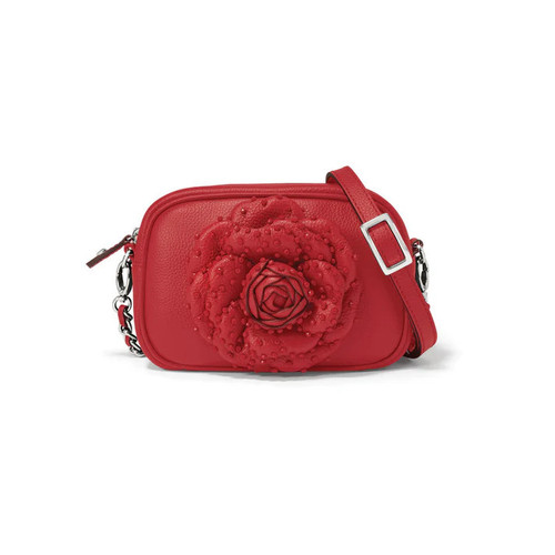 Brighton Rosie Beaded 3D Flower Poppy Red Leather Camera Bag Crossbody Purse