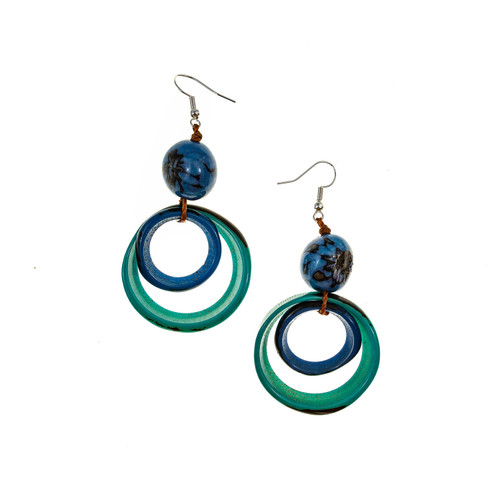 Nadia Dangle Double Ring Earrings   blue green