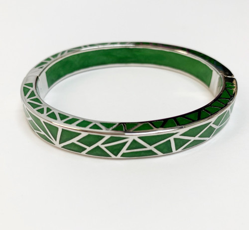 Andrew Hamilton Crawford Kaleidoscope Green & Silver Hinged Bangle Bracelet