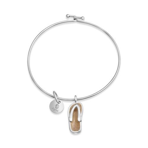 Dune Jewelry Beach Sand Flip Flop Charm Silver Bangle Bracelet