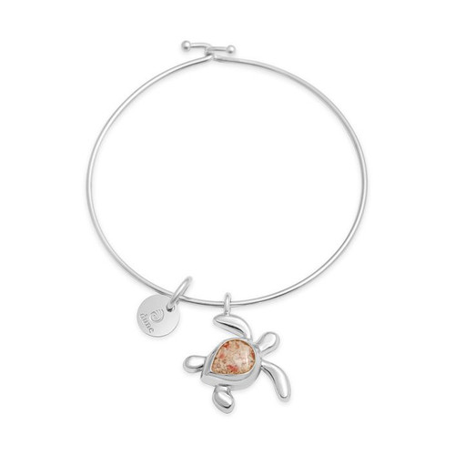 Dune Jewelry Beach Sand Turtle Charm Silver Bangle Bracelet