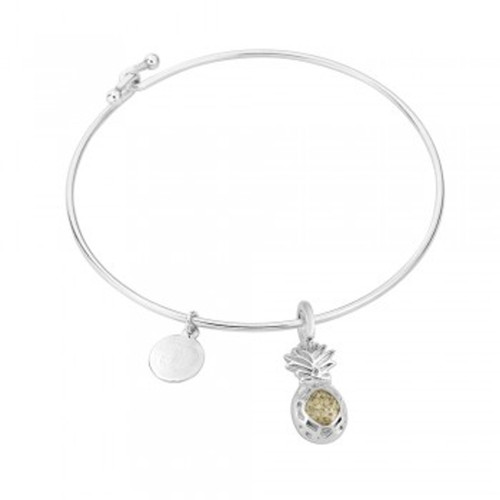 Dune Jewelry Beach Sand Pineapple Charm Silver Bangle Bracelet