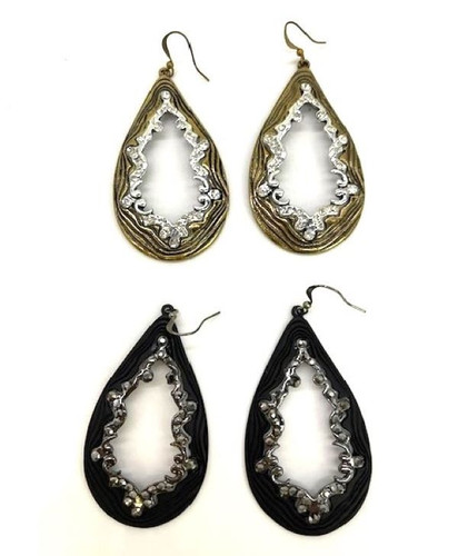 Kirakira Wavy Cut Long Oval Metal Earrings