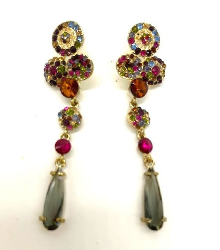 Euro Multi-Colored Crystals Gold Dangle Earrings