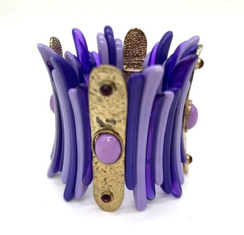 Purple Curved Bars Wide Band Stretch Bracelet