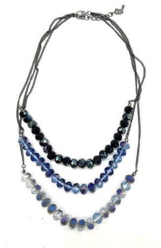 Gradient Blue Crystal 3 Layer Necklace