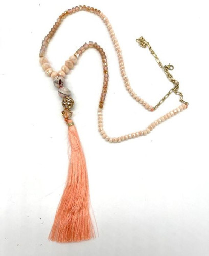Wish Peach Tassel Long Beaded Necklace