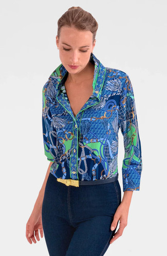 Gretchen Scott Ditto Nautical Blue Boyfriend Shirt