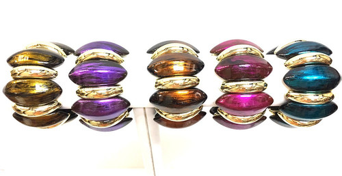 Howard's Metallic Marquise Bead With Gold Spacer Wide Stretch Bracelet