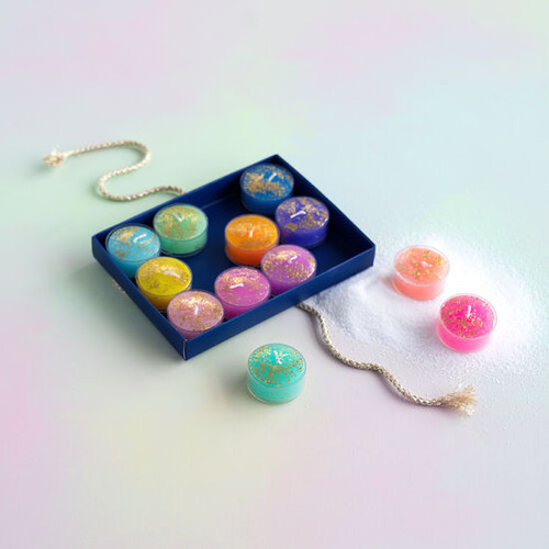 Glitterville Gold Metallic Rainbow Tea Light Candle Set Of 12