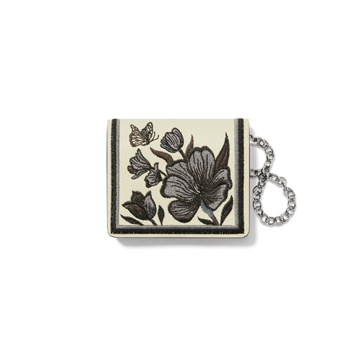 Brighton Botanique Small Flower Embroidered Black Leather Crossbody Wallet