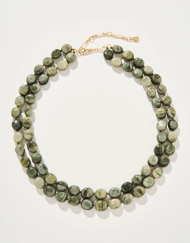 Spartina 449 The Bluff Silver Leaf Jasper Stone Beaded Necklace