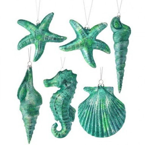 Regency Aqua Sparkle Large Seashore Ornaments