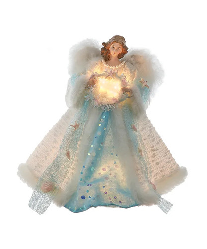 Kurt Adler Illuminated Coastal Beach Wreath Blue Angel Christmas Tree Topper