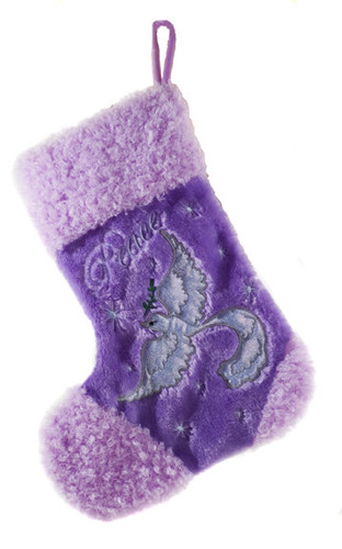 Fuzzy Lavender Peace Dove Christmas Stocking