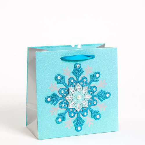 Papyrus 8" Blue Glitter Snowflake Gift Bag