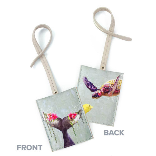 Floral Ocean Sealife Luggage Tag Green Box art