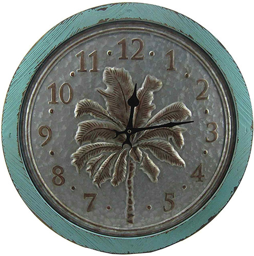 Metal Palm Tree Aqua Wall Clock