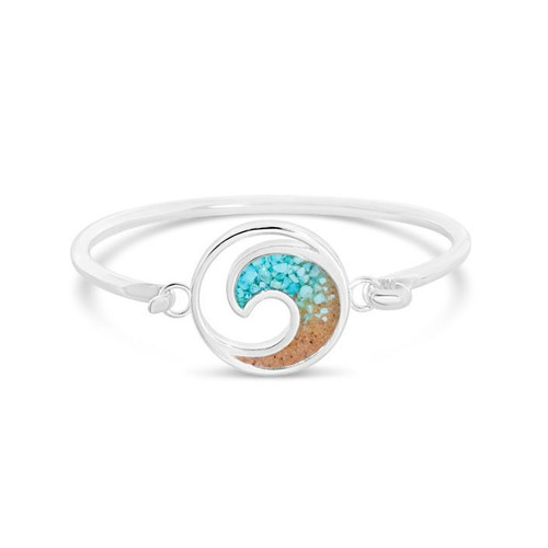 Dune Jewelry Ocean Wave Turquoise Beach Sand Gradient Hook Closure Silver Bangle Bracelet