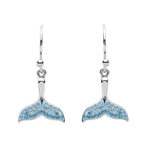 Ocean Jewelry Aqua Crystal Whale Tail Drop Silver Earrings Ocean Jewelry Aqua Crystal Whale Tail Drop Silver Earrings