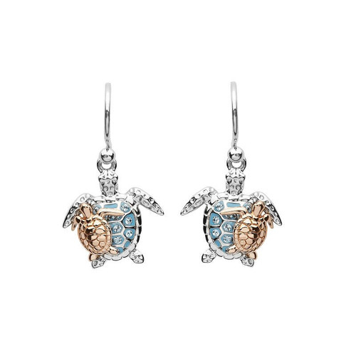 Ocean Jewelry Mother & Baby Turtle Rose Gold Plate & Silver Drop Earrings Ocean Jewelry Mother & Baby Turtle Rose Gold Plate & Silver Drop Earrings