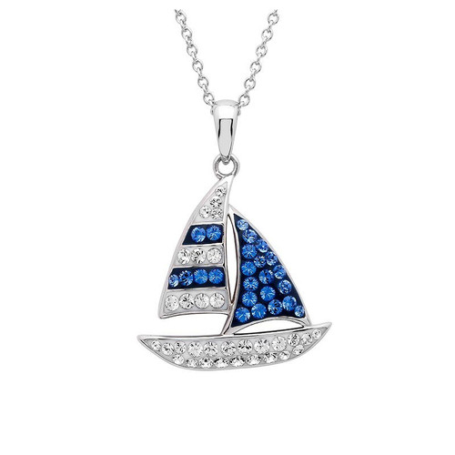 Ocean Jewelry Blue Crystal Sailboat Pendant Silver Necklace Ocean Jewelry Blue Crystal Sailboat Pendant Silver Necklace