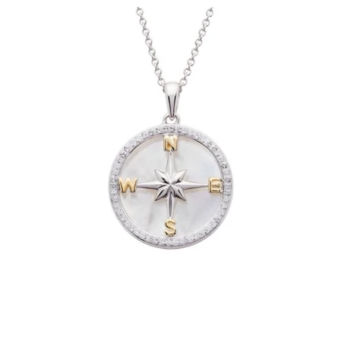 Ocean Jewelry Mother Of Pearl Compass Pendant Silver Necklace
