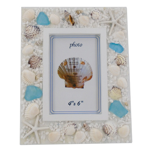 Blue Sea Glass Seashells and Starfish Photo Frame 4 x 6 Blue Sea Glass Seashells and Starfish Photo Frame 4 x 6