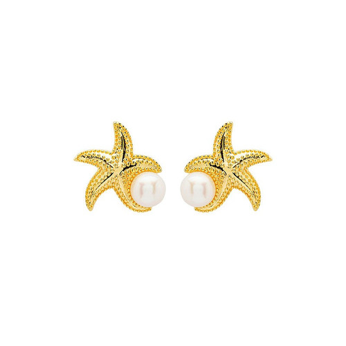 Ocean Jewelry Gold Vermeil Starfish and Pearl Earrings Ocean Jewelry Gold Vermeil Starfish and Pearl Earrings