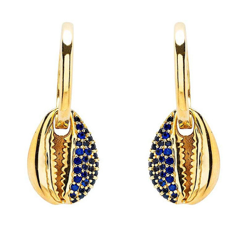 Ocean Jewelry Sapphire and Gold Vermeil Cowrie Shell Drop Earrings Ocean Jewelry Sapphire and Gold Vermeil Cowrie Shell Drop Earrings