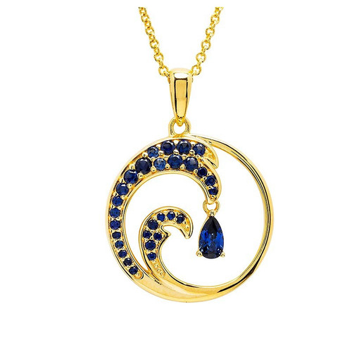 Ocean Jewelry Gold Vermeil Sapphire Wave Teardrop Necklace Ocean Jewelry Gold Vermeil Sapphire Wave Teardrop Necklace