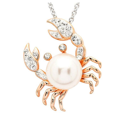 Ocean Jewelry Crystal and Pearl Crab Pendant Rose Gold & Silver Necklace Ocean Jewelry Crystal and Pearl Crab Pendant Rose Gold & Silver Necklace