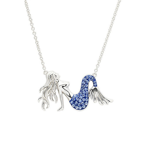 Ocean Jewelry Blue Sapphire Crystal Lounging Mermaid Silver Necklace Ocean Jewelry Blue Sapphire Crystal Lounging Mermaid Silver Necklace