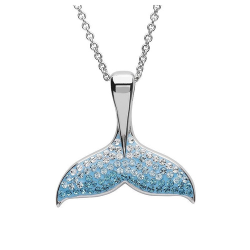 Ocean Jewelry Aqua Crystal Whale Tail Pendant Silver Necklace Ocean Jewelry Aqua Crystal Whale Tail Pendant Silver Necklace